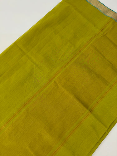 Handwoven Mangalgiri Cotton Saree | Chartreuse | Gold Zari | Handwoven | Ships from California